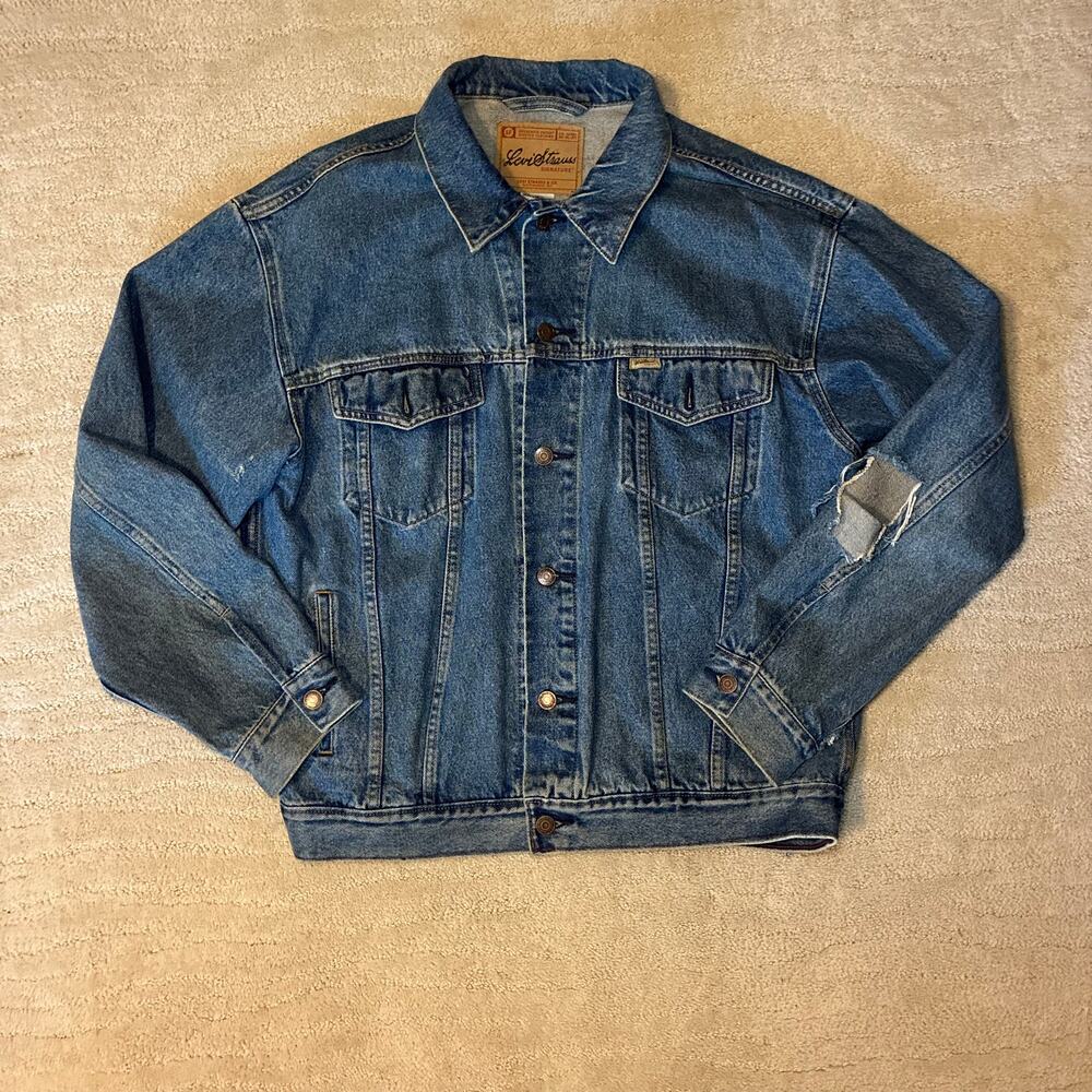 Y2K Levi's Men L Distressed Denim Jacket Retro Bikercore Grunge Thrashed Rocker